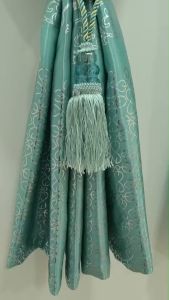 ผ้าม่านหน้าต่าง ม่านตาไก่ ผ้าม่านปักลายทูโทนเขียวมิ่้นต์