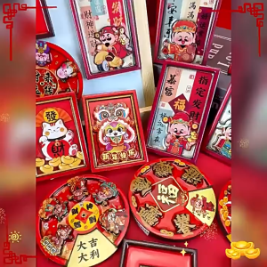 Cute Maneki Neko Refrigerator Magnet Kitchen Decor - Red Charm with Chinese Symbols - Feng Shui Good Luck - Home Appliance Accessory