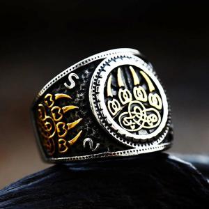 Nordic Mythology Bear Claw Ring for Men Trendy Retro Titanium Steel Viking Bear Palm Ring Punk Style Dominant Fashion Jewelry