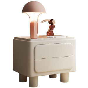 IDEA SPACE | Smart Cream Colored Leather Bedroom Nightstand