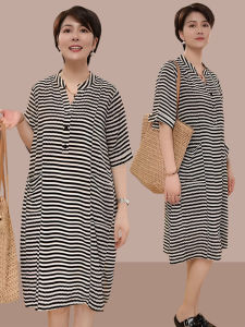 ชุดเดรสยาวแขนสั้นผู้หญิงหลวมๆ ฤดูร้อน 2024 ทรงเอ คอวี กระโปรงทรงเอ ทรงเข้ารูป เอวสูง ทรงเข้ารูป ทรงเข้ารูป