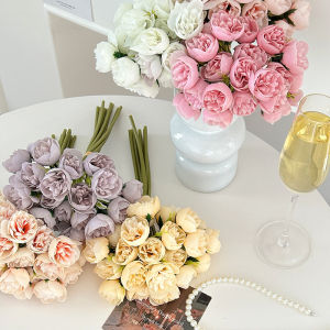 MONLEYTA | 7-Head Peony Rose Bouquet Artificial Flowers Wedding Hall Handheld Flower Bouquet Home Desktop Decoration Silk Flowers