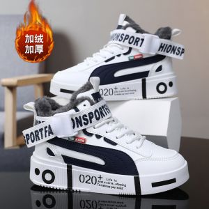 Thickened Fleece Childrens Snow Boots Winter Shoes for Boys High Top Casual Style Shock Absorption Rubber Outsole Waterproof