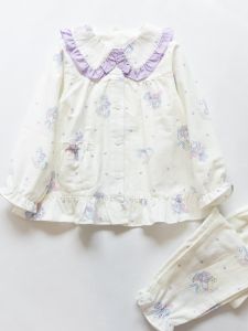 Adorable Spring Summer Cotton Gauze Long Sleeve Girls Pajamas Set Autumn Winter Home Clothes for Kids All Seasons Pure Cotton