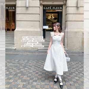 Miu French Style White Polka Dot Summer Dress