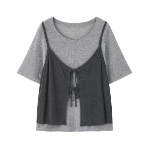 Cool and Breathable Tie-Dye Knitted T-Shirt Slim Fit Summer Blouse