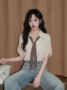 ZISUO | Áo Sơ Mi Cổ Bèo Nút Dots Vintage Tay Ngắn Cho Nữ Đi Làm Và Nghỉ Ngơi