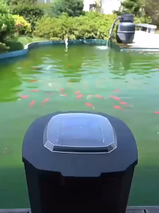 Solar Fish Feeder Auto 12L Adjustable Timer Waterproof 120° Spray UV Protection for Pond Aquarium Outdoor