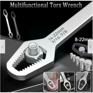 Multifunctional Torx Wrench Germany Multi-Purpose Universal Double-Headed Self-Tightening Glasses Rigid Hand 8-22mm Adjustable Double-head Ratchet Spanner Tools for Bicycle Motorcycle Car Repairing Home