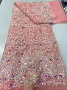 OLEVO | New 2026 Dubai Drystal Beaded Gold Fabric Embroidery French Lace High Quality 5 Yards Wedding Lace Fabric