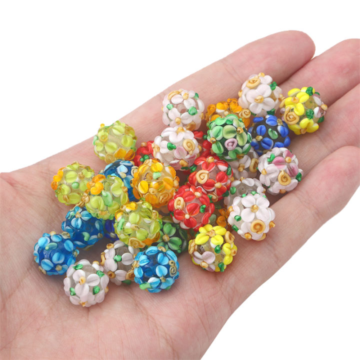 1PC 12mm Fancy Handmade Lampwork Glass Flower Beads Charm Round Loose Beads  for Necklace Bracelet Earring DIY Jewelry Making Supply