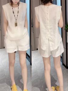 Shalldoer | Bộ đồ hai mảnh mùa hè thanh lịch cho nữ Áo sơ mi không tay ren eo cao Quần ngắn Thiết kế Hàn Quốc Bộ đồ hai mảnh