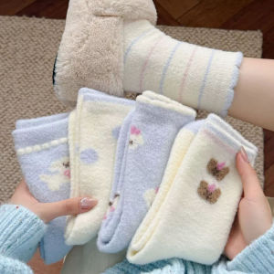 Dreamlikelin1 Pair/5 Pairs Blue Warm Cartoon Women Socks Cute Autumn Winter Plush Floor Thick Sleep Socks Middle Tube Socks