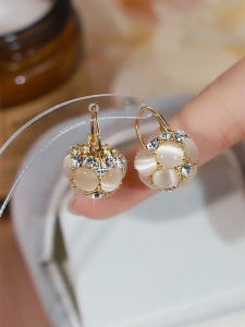 Elegant Full Diamond Cats Eye Stone Basket Hoops Womens High-End Sensation Floral Basket Ear Cuff Trendy New 2023 Jewelry