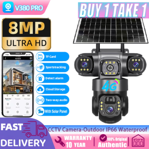 V380 PRO Solar CCTV Camera No WIFI NEEDED Three Lens HD Wireless Surveillance Outdoor Waterproof Auto Tracking Night Vision Two-Way Audio CCTV Security Cameras