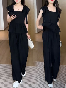 ชุดสองชิ้นสุดเก๋ไก๋สำหรับผู้หญิงในฤดูร้อนปี 2024 แขนกุด กระโปรงทรงเอเอวสูง ผูกโบว์ผีเสื้อ ชุดแฟชั่นสุดเก๋ไก๋