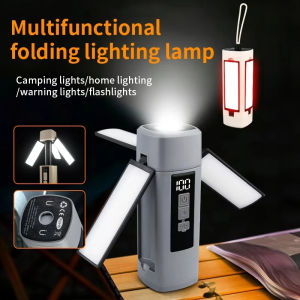 New multifunctional foldable LED camping light portable USB rechargeable flashlight. Equipped with digital display of battery level suitable for outdoor camping floodlights tent lights camping lights