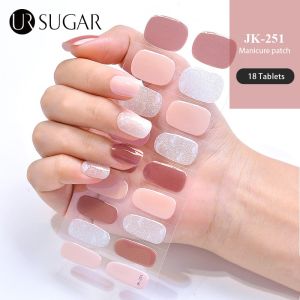 UR SUGAR 18sheets Nude Semi Gel Nail Patch Stickers for UV Lamp Nail art Gel Polish Strips Full Cover Nail Wraps