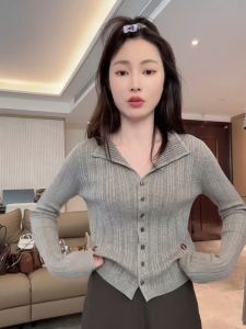 plus Size Womens Knitwear Long Sleeve Hollow out Collared Sweater Autumn Winter Slim Fit Casual Style Fashionable Top