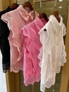 Áo Sơ Mi Ren Tay Áo Kiểu Pháp Cao Cấp Cho Nữ Mùa Thu Thiết Kế Mới Tay Áo Khoét Khoét Lỗ Viền Bèo Nhún