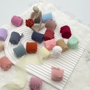 1/3 Chiếc 5M Rộng 4Cm Xanh Voan Lụa Cho Hoa Quấn Trang Trí Đôi Mặt Sờn Cạnh Polyester Ruy Băng