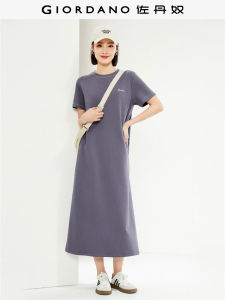 Garnet Hill Straight Cotton T-Shirt Dress Embroidered round Neck Short Sleeve Womens Casual Loose Waist Spring Summer