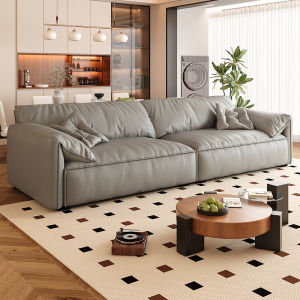 Italian Luxury Sofa Elephant Ear Design Top Layer Cowhide Leather Living Room Straight Row Leather Art Sofa Government Subsidy