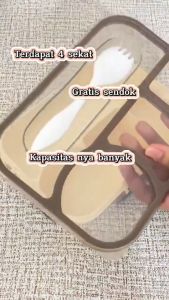 Lunch Box Kotak Bekal 4 Grid 1200 ML FREE Sendok+Garpu/Kotak Makan Siang Bersekat Food Grade