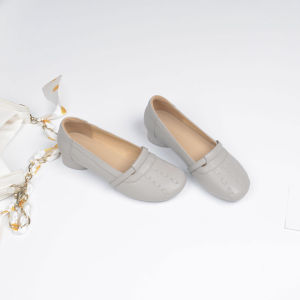 Leather Soft Round Toe Low Heel Gray Shoes