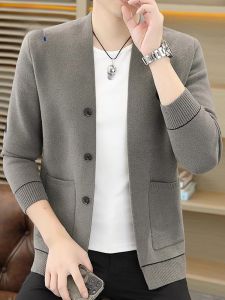 ROMON | Lormen Mens Knitted Sweater Cardigan Thick Warm Spring Autumn New Style Casual Long Sleeve V-Neck Polyester Nylon Blend