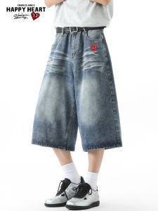 CHARLES JANGS HAPPY HEART | American Washed Cat-scratch Denim Shorts