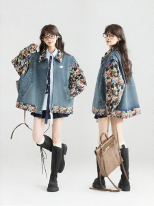 KEIKO | Embroidered Floral Patchwork Denim Jacket Womens French Vintage Loose Casual