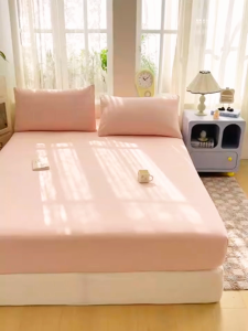 Bedding Set 3in1(3in1:1 Bedsheet + 2 Pillowcases)Fully Garterized Plain Bedsheet Canadian Cotton Plain Bedsheet 4Sizes: Single/Double/Queen/King & Multiple colors: White/Pink/Purple/Light grey/Dark grey/Green/Dark Blue/Khaki