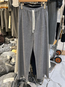 Womens Fleece Lined Straight Leg Grey Towel Pants Casual Trousers High Waist Cotton Blend Autumn Winter New Arrival 7079