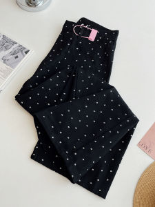 PAIBOLI | Relaxed Black Dots High Waist Slim Straight Jeans Loose Wide Leg Trousers