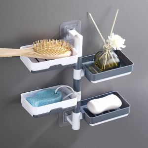 Durable Rotary Soap Box Wall Mounted Multi-function Drain Storage Rack Punch-Free Dry and Wet Separation Soap Dish Bathroom