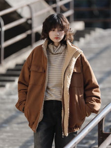 Ayu Daim American Style Thickened Lamb Velvet Cotton Jacket Men Loose Ame Kaki Warmth Youth Fashion Spring Autumn Outerwear