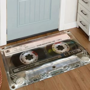 VIKAMA Retro Cassette Tape Sundown Vintage Music 80s Art Flannel Door Mat Non Slip Entryway Bedroom Living Room Home Decor Soft