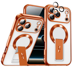 Magnetic Case For iPhone 17 / 16 / 15 / 14 / 13 / 12 / 11 Pro Max / iPhone 16 / 15 / 14 Plus MagSafe Compatible Phone Case For iPhone 17 Pro Max / iPhone Air with Lens Protector Plating Edge Soft TPU Clear Stand Case
