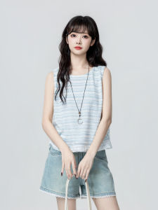 ZISUO | Light Blue Striped Lace Trim Sleeveless Camisole