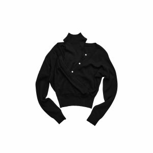 1JINN STUDIO | Acetic Acid and Cashmere Blend Faux Layered Cozy Turtleneck Cardigan