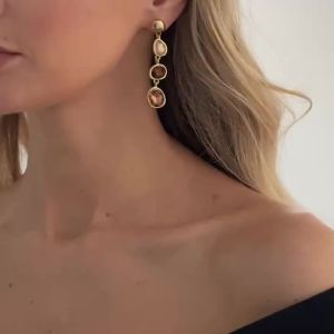 KunJoe Trendy Exquisite Colored Glass Drill Drop Earring Women Vintage Elegant Oval Metal Piercing Ear Banquet Jewelry Accessory