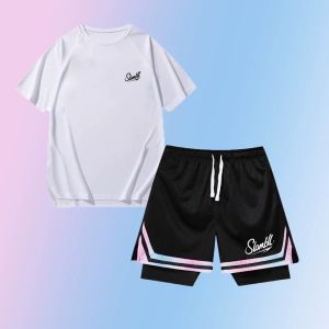 Bộ Quần Áo Bóng Rổ Tay Ngắn Thoáng Khí Nhanh Khô Mùa Hè American Sport Double Layer False Two Piece Quần Short Lưới Thoáng Khí