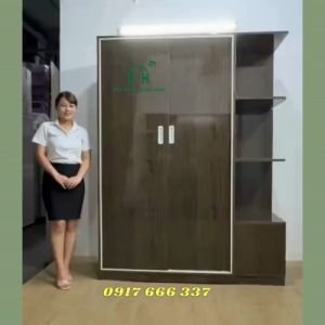 TỦ NHỰA VINCO CỬA LÙA NÂU GỖ SIÊU ĐẸP CÓ KỆ NGOÀI - GIAO HÀNG TRONG NGÀY