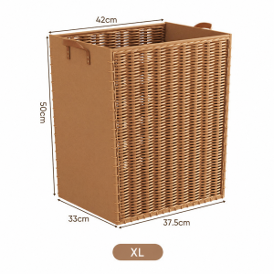 Japanese Retro Rattan Felt Foldable Storage Basket Large Capacity Laundry Hamper Multifunctional Clothes Storage Bin for Home