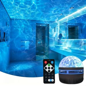 Ocean Wave Projector Ligh 7 Colors with Remote LED Night Light Dynamic Rotating USB Plug RGB Party Bedroom Ambient Decor Lamp