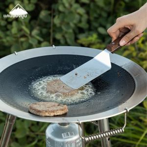 CAMPINGMOON พลั่วตักสเต็ก304ตั้งแคมป์กลางแจ้งพลั่วทำอาหารด้ามไม้แข็งทำจากสแตนเลส MS-29