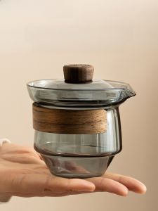 High-End Glass Cover Cup Teacup Small Single Handheld Tea Brewing Mug Non-Scalding Vintage Style Manual Work Tea Set