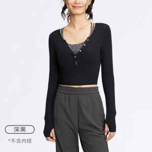 Sporty Long Sleeve Womens Slim Fit Yoga Fitness Casual Ribbed T-Shirt Particle Fever TP029 Sporty V-neck Casual Wear