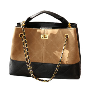 BAORUIFU | Leather Patchwork Quilted Lock Chain Shoulder Bag